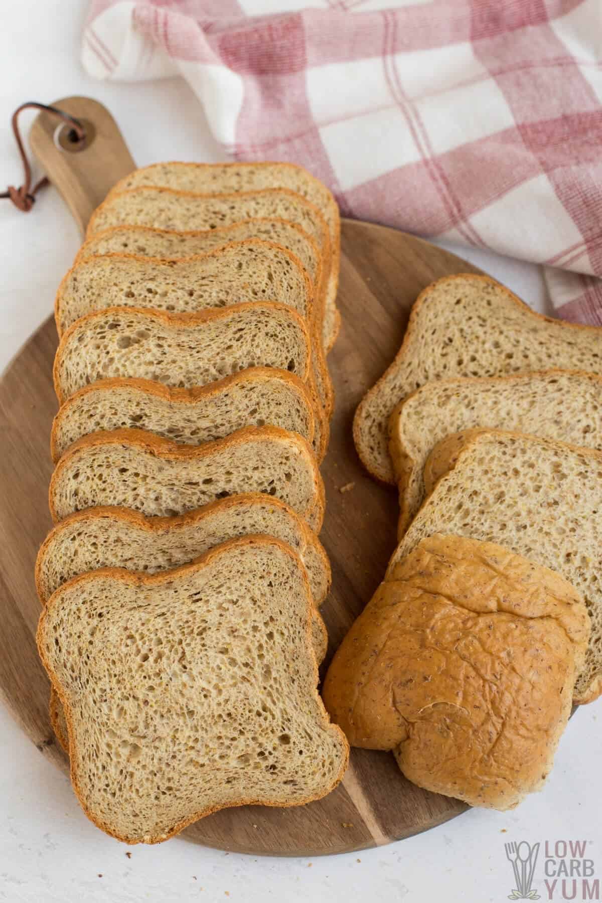 slices of low-carb keto bread on cutting board