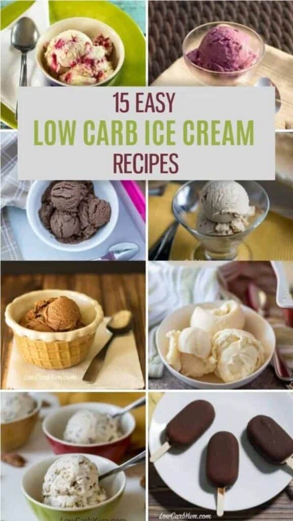 Easy Keto Ice Cream Recipes text over collage image of ice cream desserts
