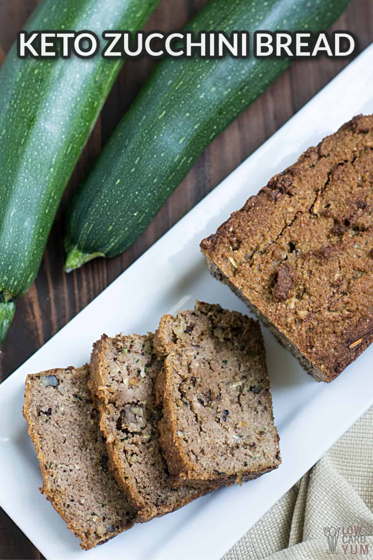 keto zucchini bread with text overlay.