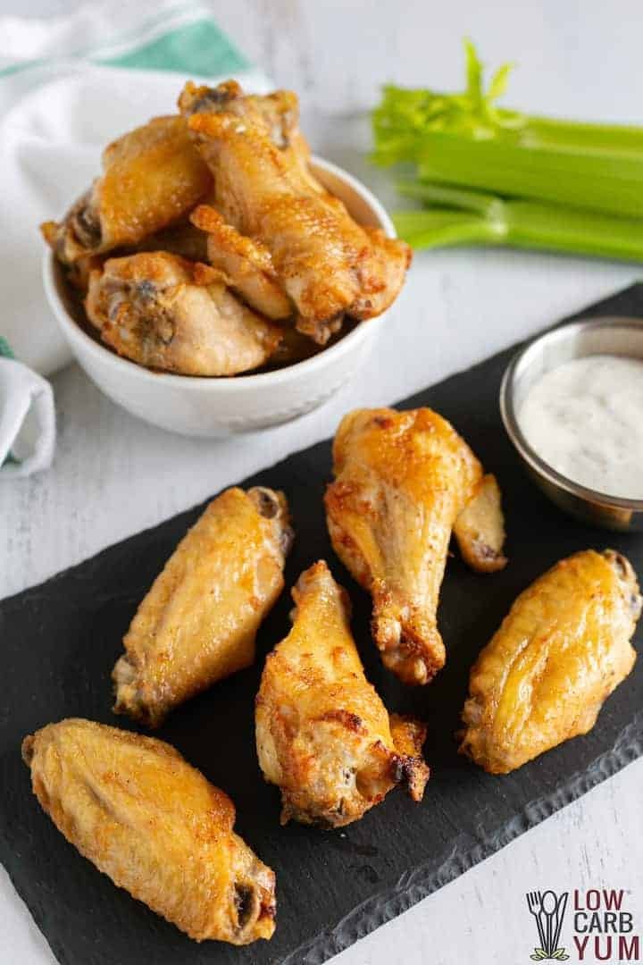 wings in bowl and platter with dressing