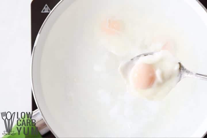 poached egg on spoon