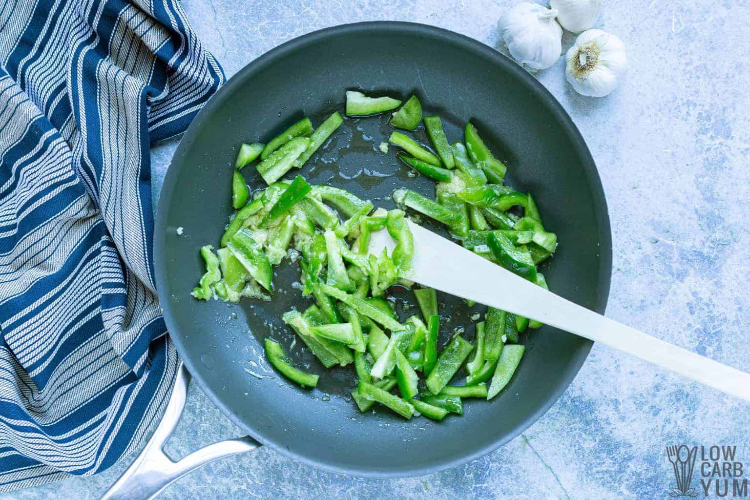 peppers garlic ginger in skillet