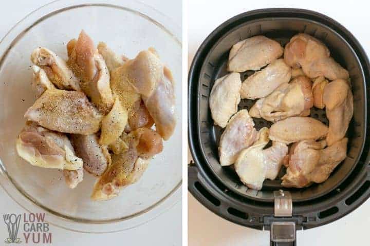 seasoned wings in bowl and basket