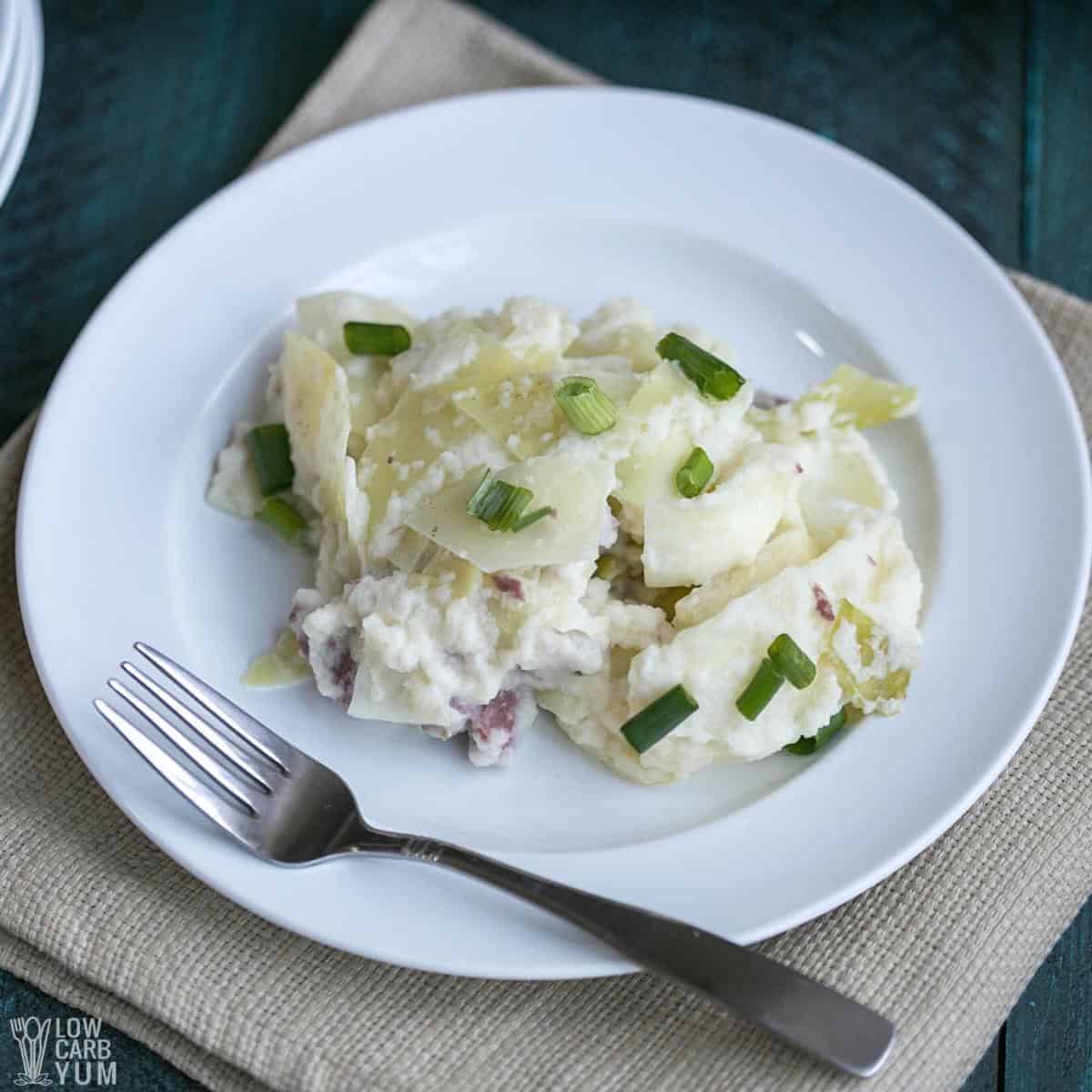 corned beef casserole on white plate.