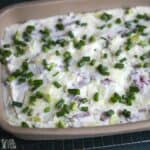 corned beef casserole in baking pan.