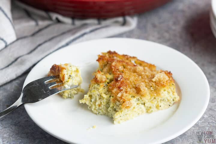 keto yellow squash casserole serving on plate