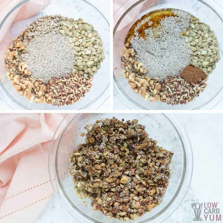 low carb granola ingredients in bowl