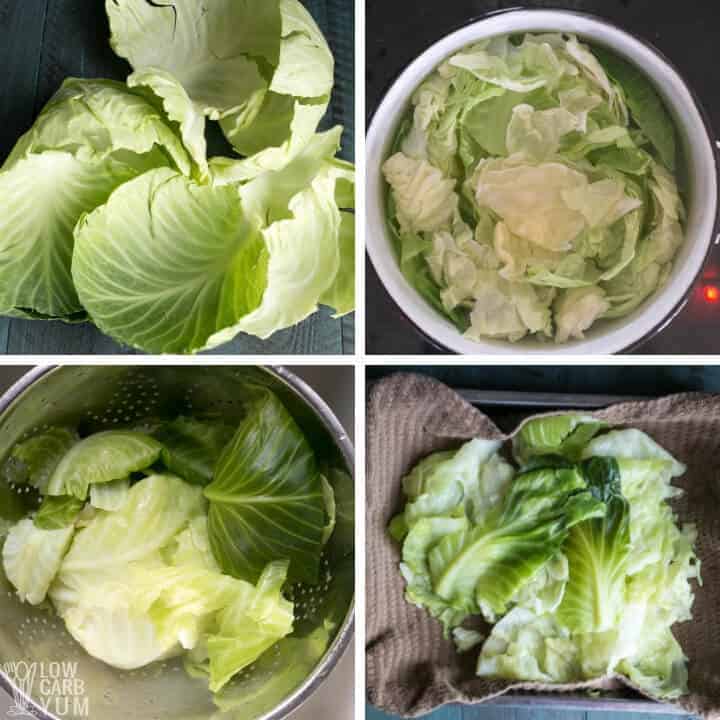 prepping cabbage leaves