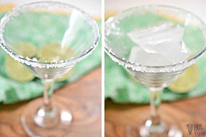 prepping margarita glasses