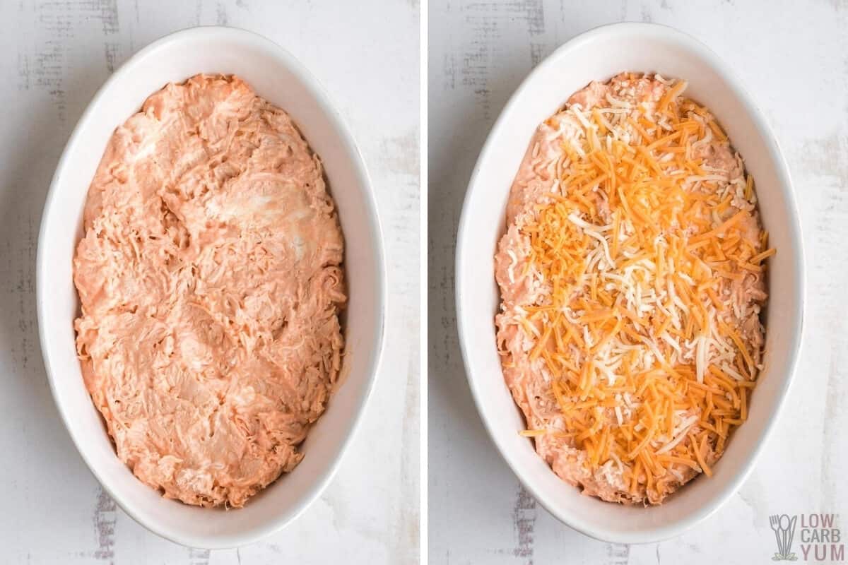 preparing dip in oval baking dish