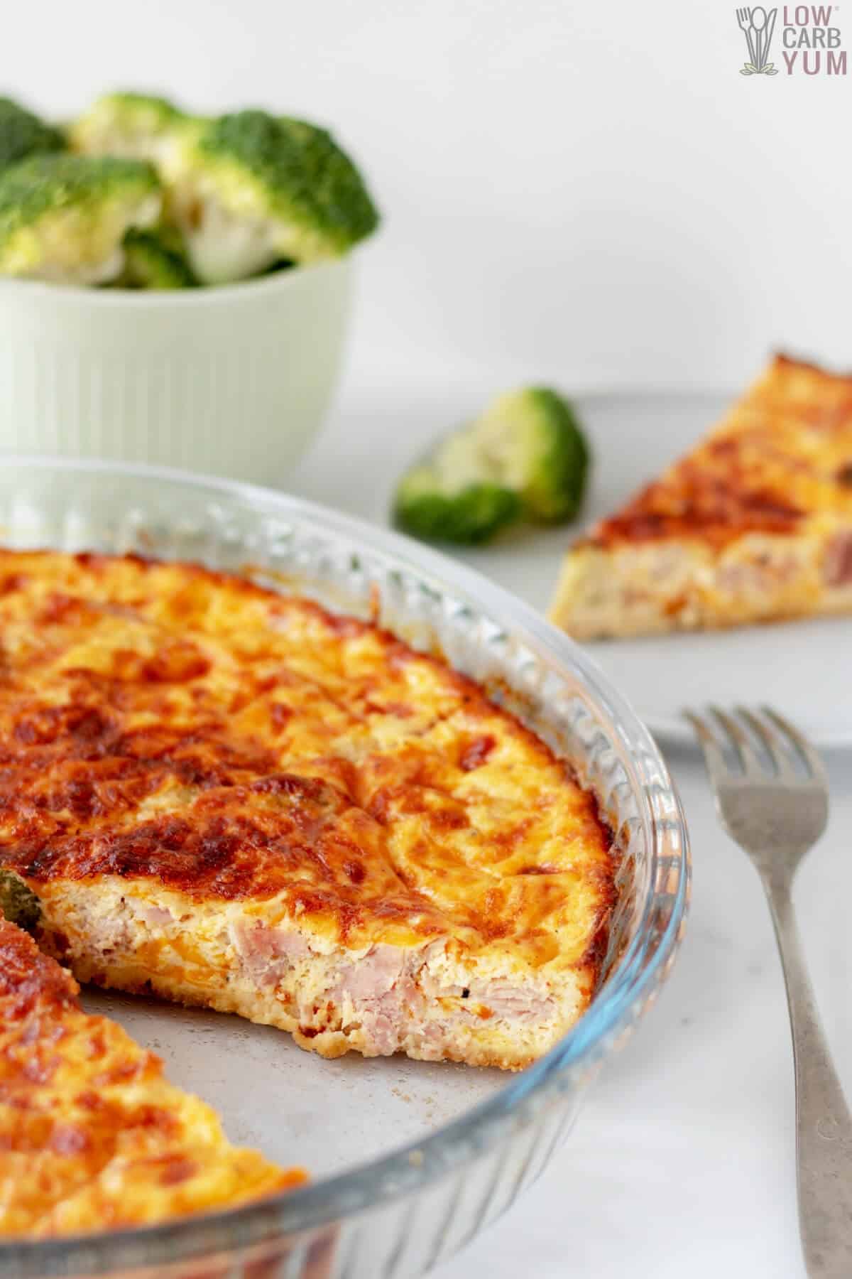 serving broccoli and ham quiche