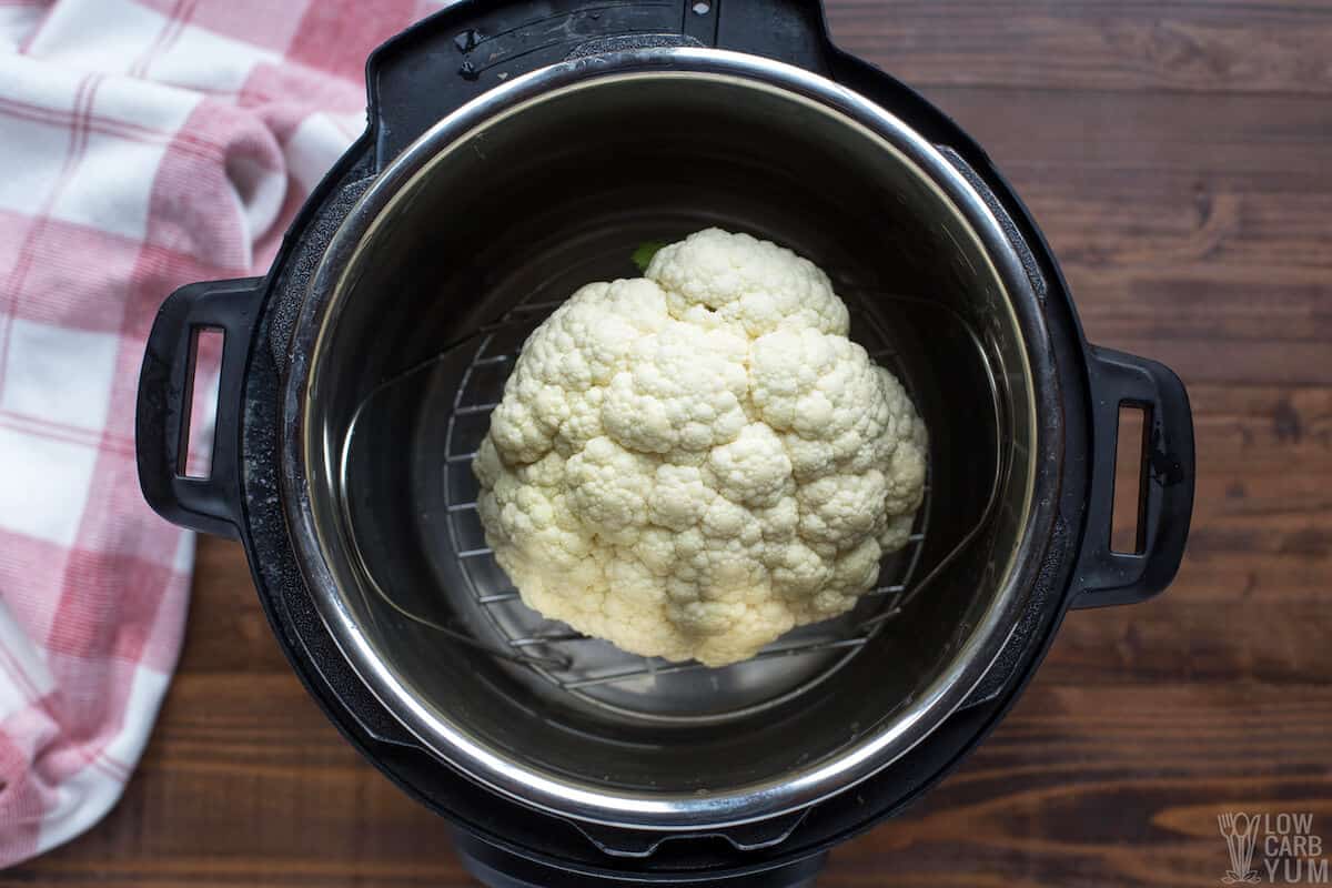 head of cauliflower in pot