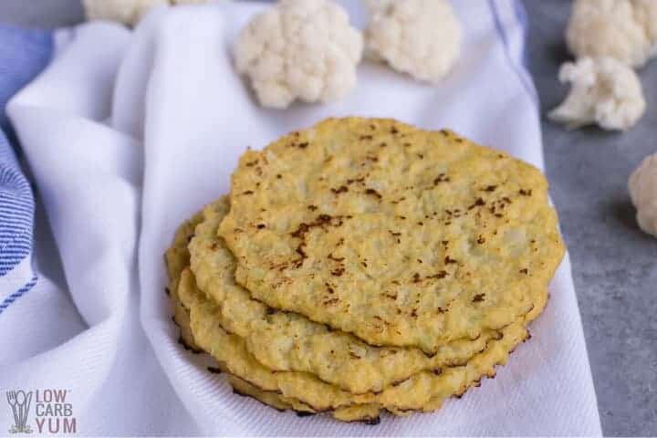 cauliflower taco shells on towel