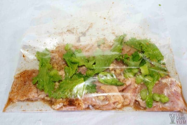 seasoned chicken and celery in bag