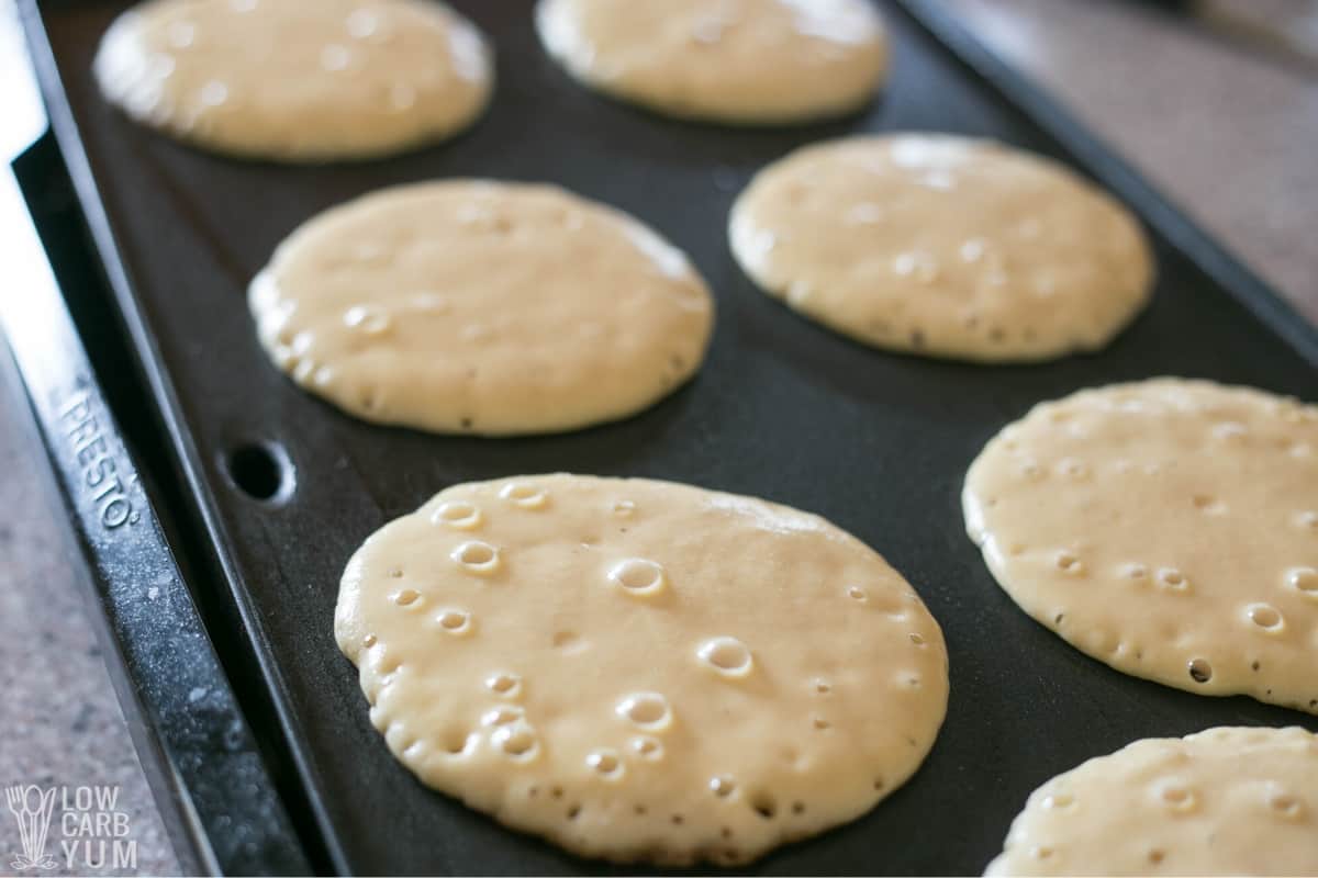 cooking pancakes on griddle