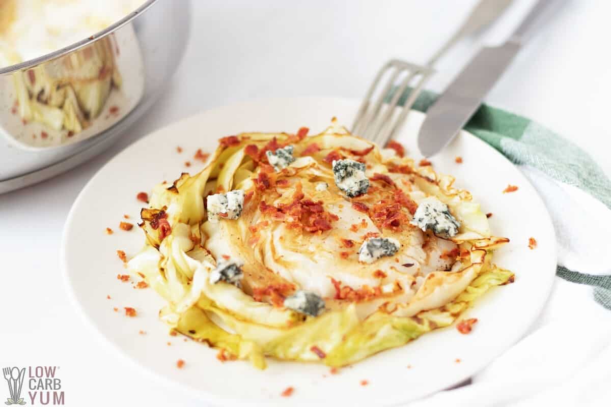 fried cabbage steak on plate