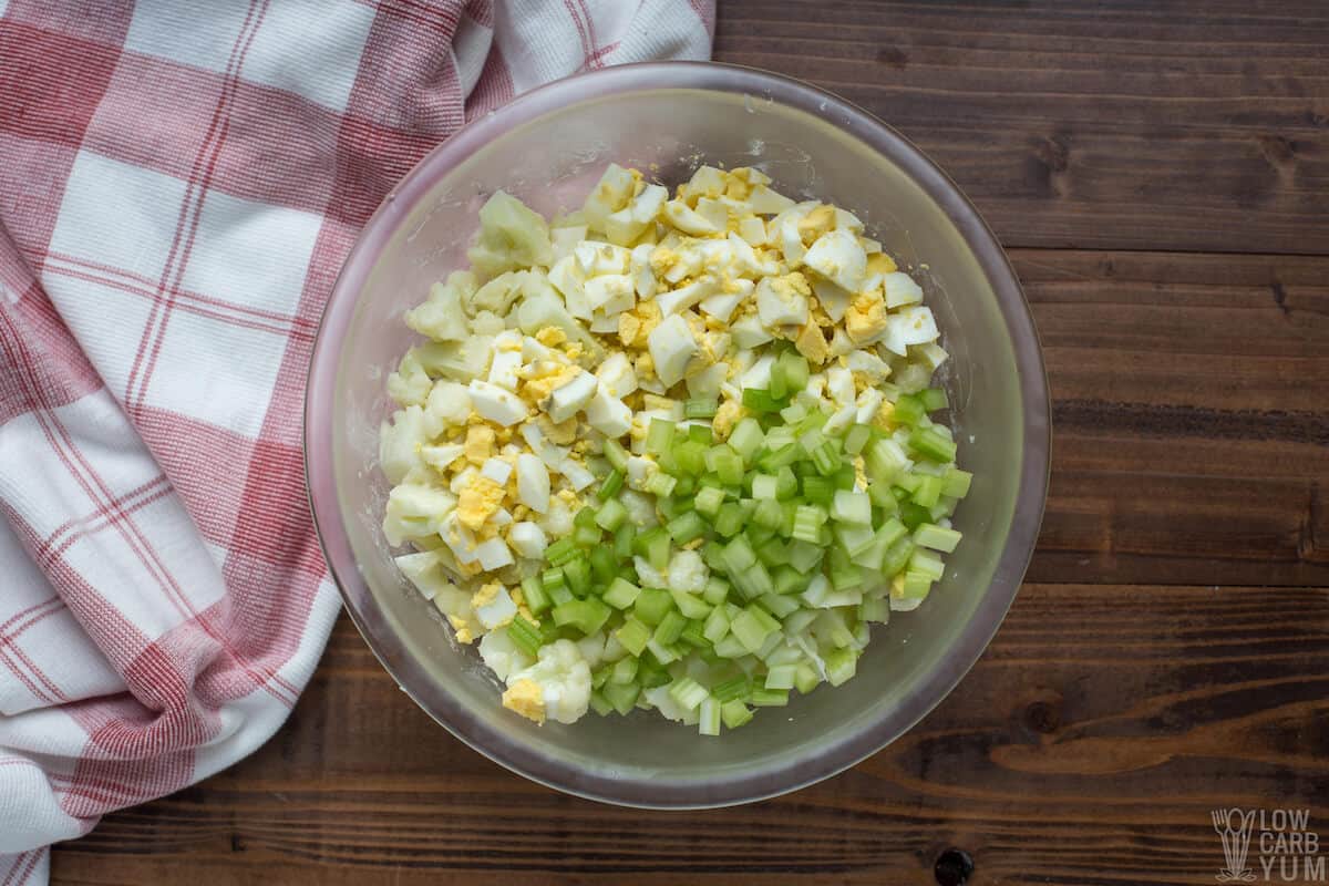 salad ingredient in mixing bowl