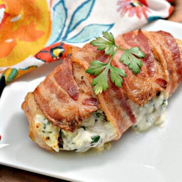 Keto Bacon-Wrapped Cream Cheese Stuffed Chicken - Low Carb Yum