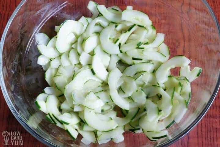 salted cucumber slices in bowl