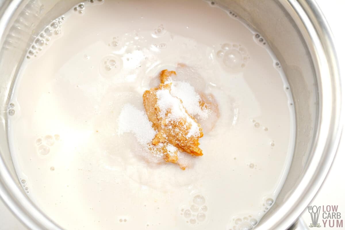 pumpkin and sweetener added to almond milk
