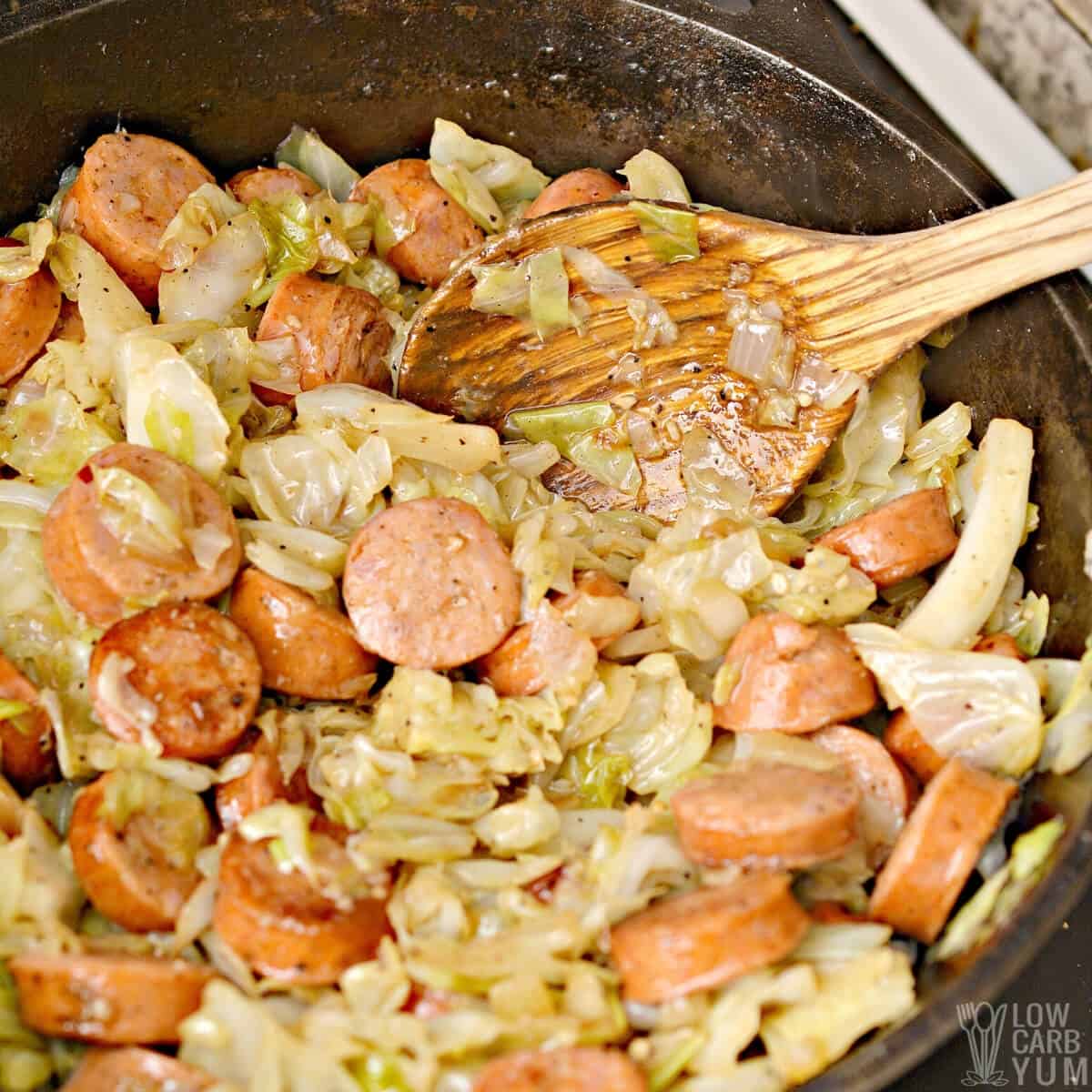 cabbage and sausage in skillet