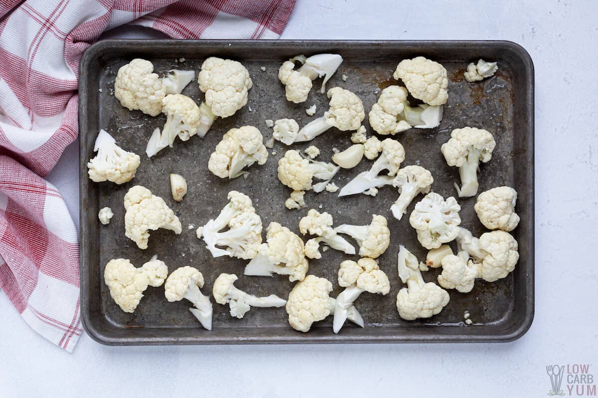 cauliflower florets in pan