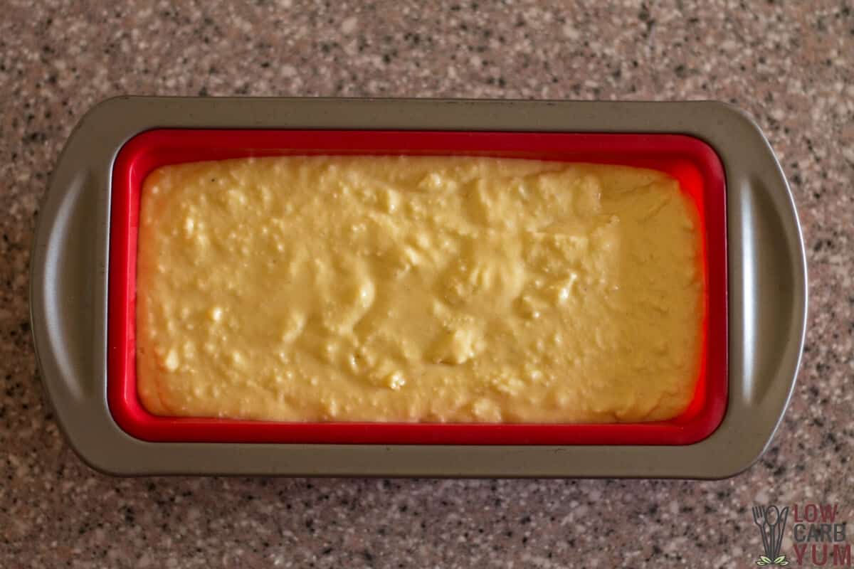 cheese bread batter in pan