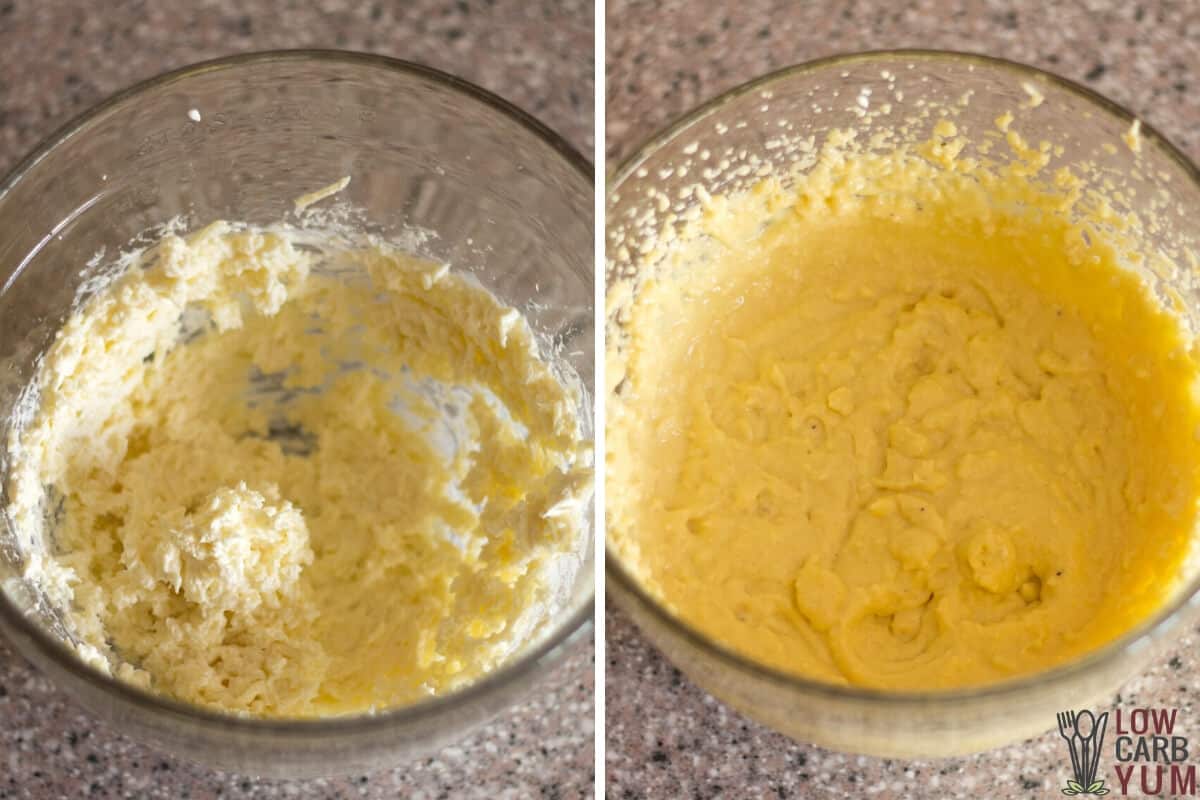 cheese bread batter in mixing bowl