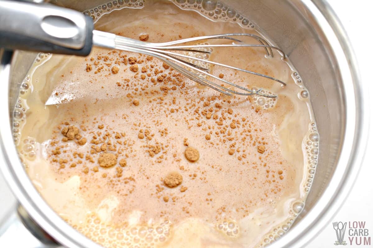 mixing in coffee along with spice and vanilla