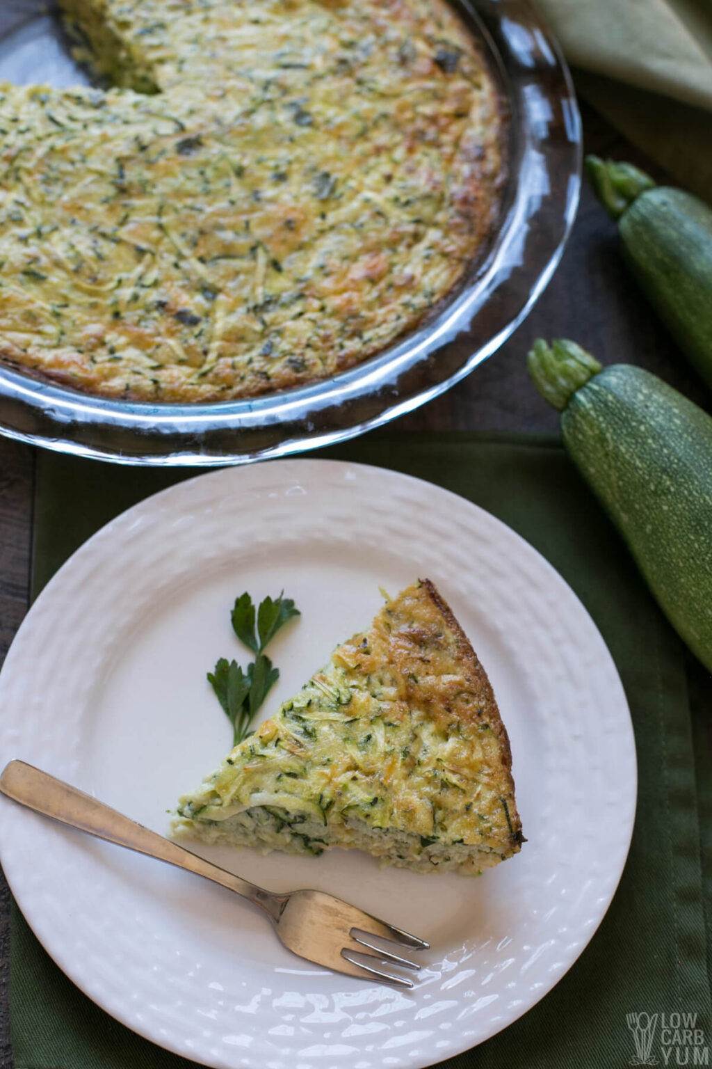 Crustless Shredded Zucchini Quiche Pie - Low Carb Yum