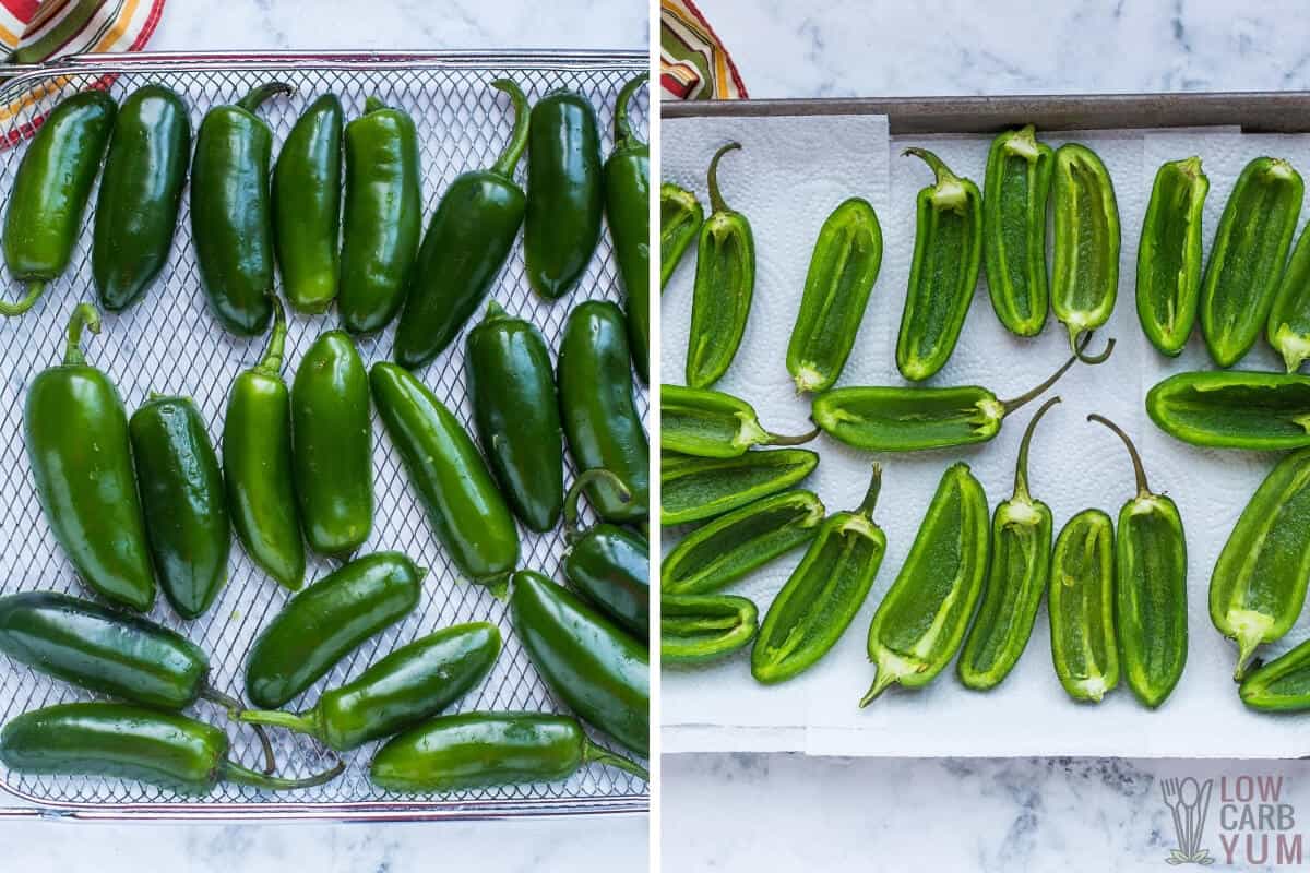 preparing hot peppers for stuffing