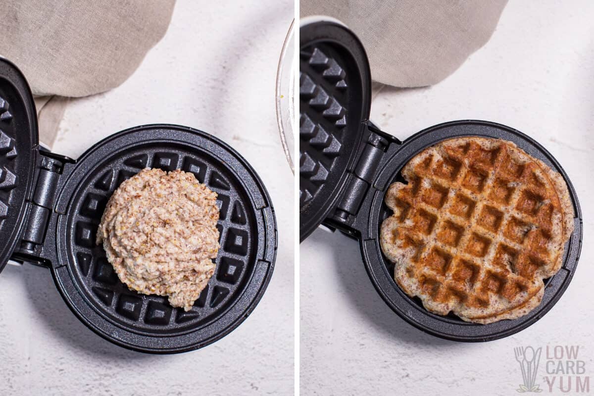 cooking batter in mini waffle maker