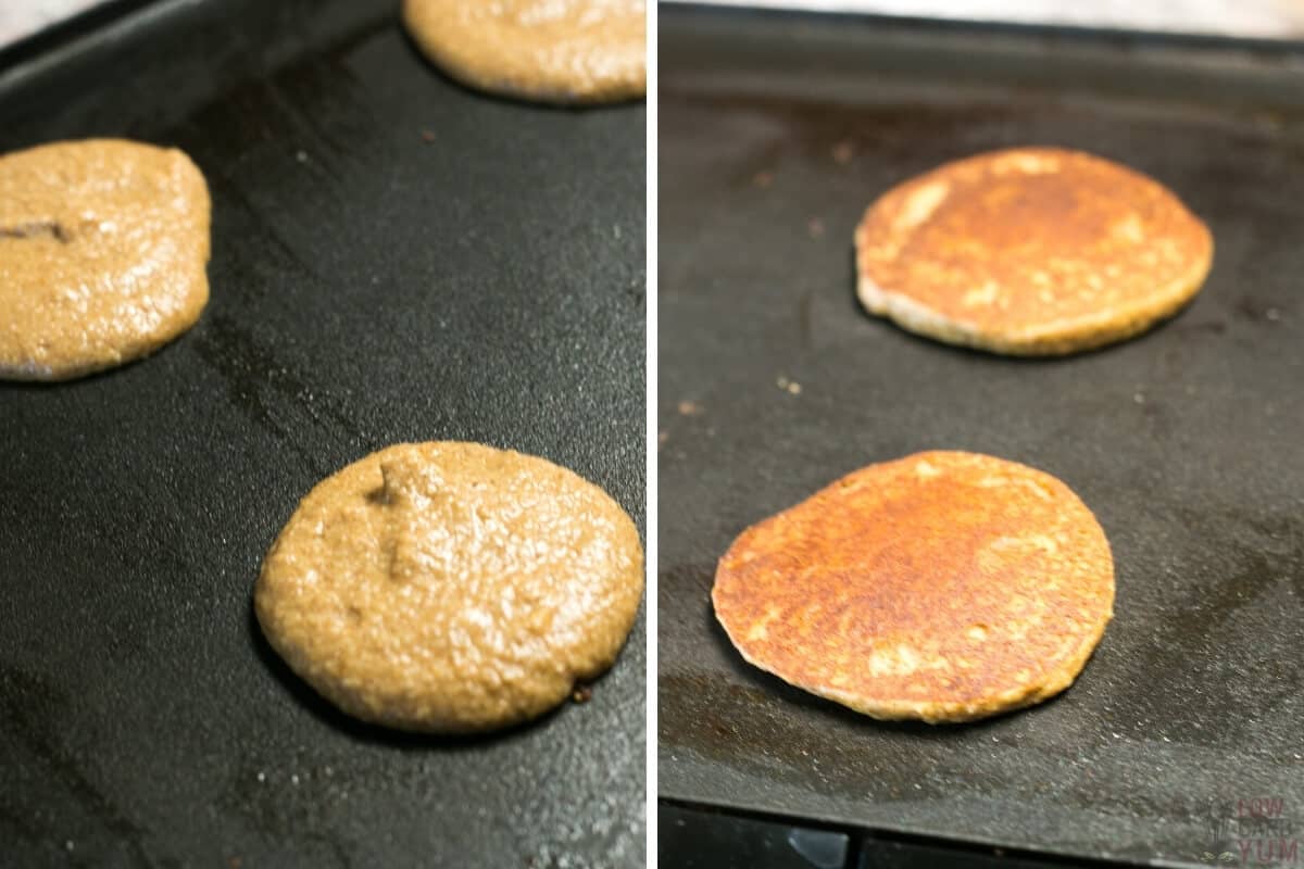 cooking pumpkin pancakes on griddle
