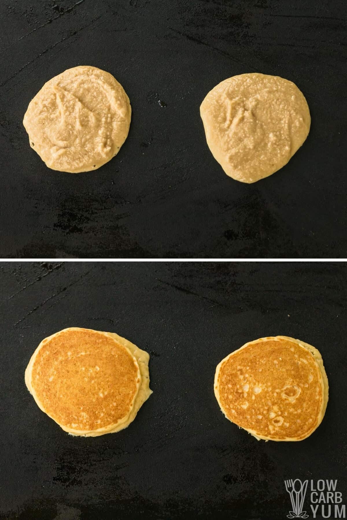 cooking the batter on a griddle