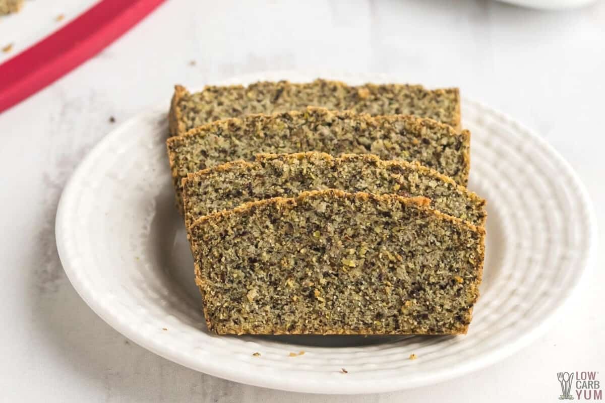 flax meal bread slices on plate