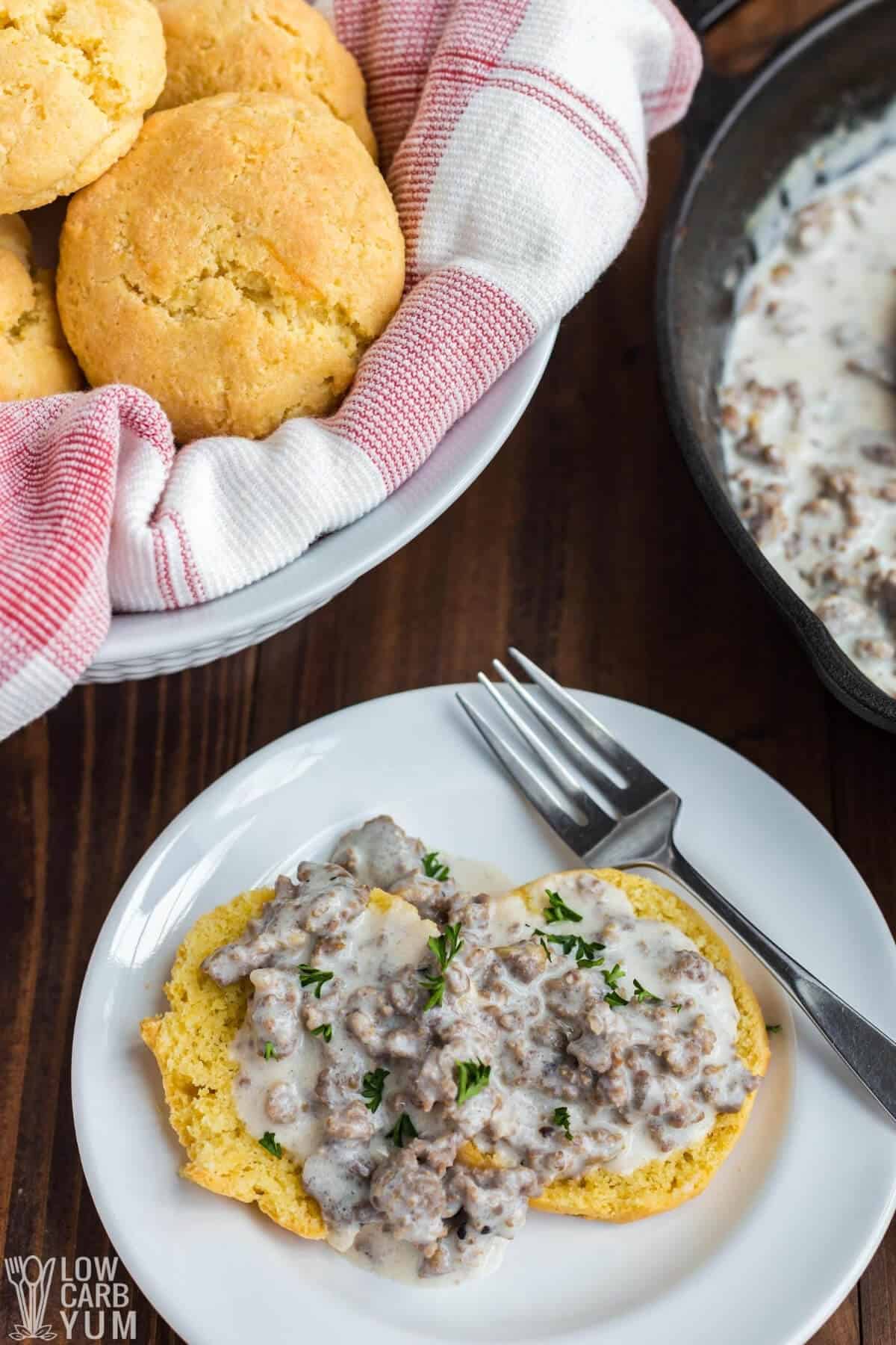 serving the keto biscuits and gravy recipe