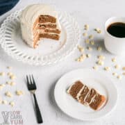 frosted mini keto pumpkin cake with coffee