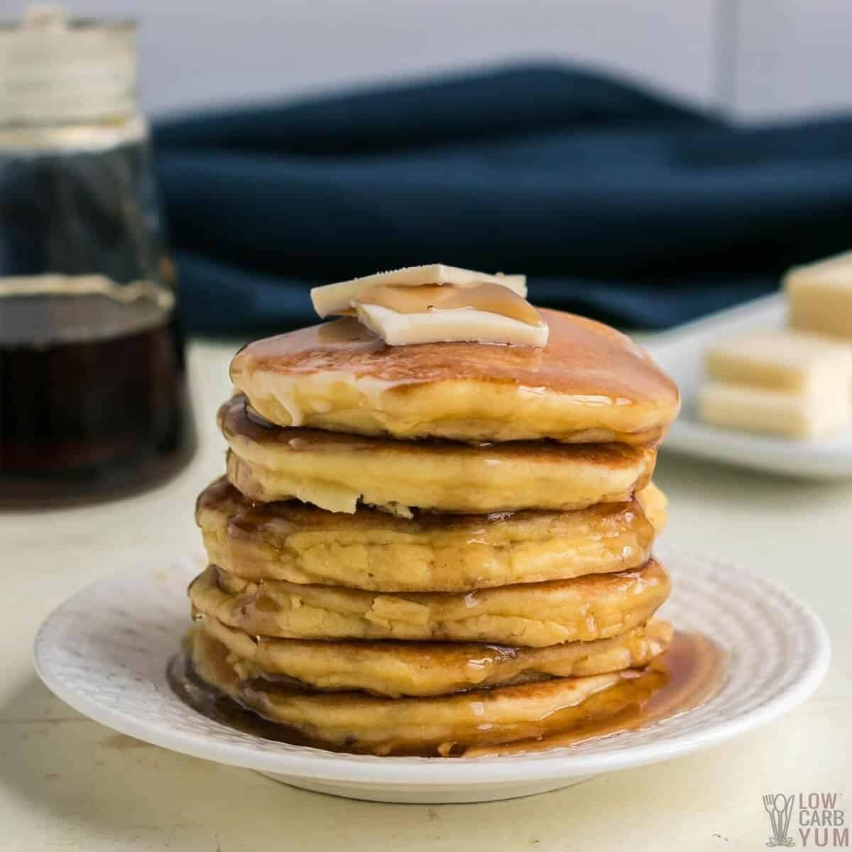 oat fiber keto pancakes recipe with butter and syrup