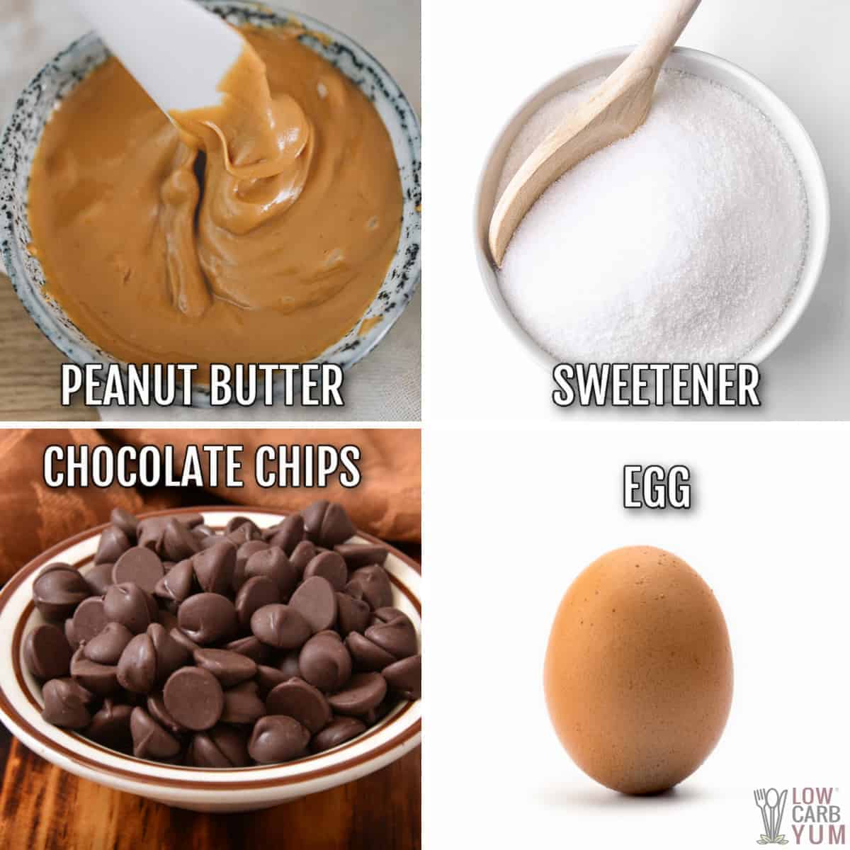 ingredients for the keto peanut butter cookies with chocolate chips.