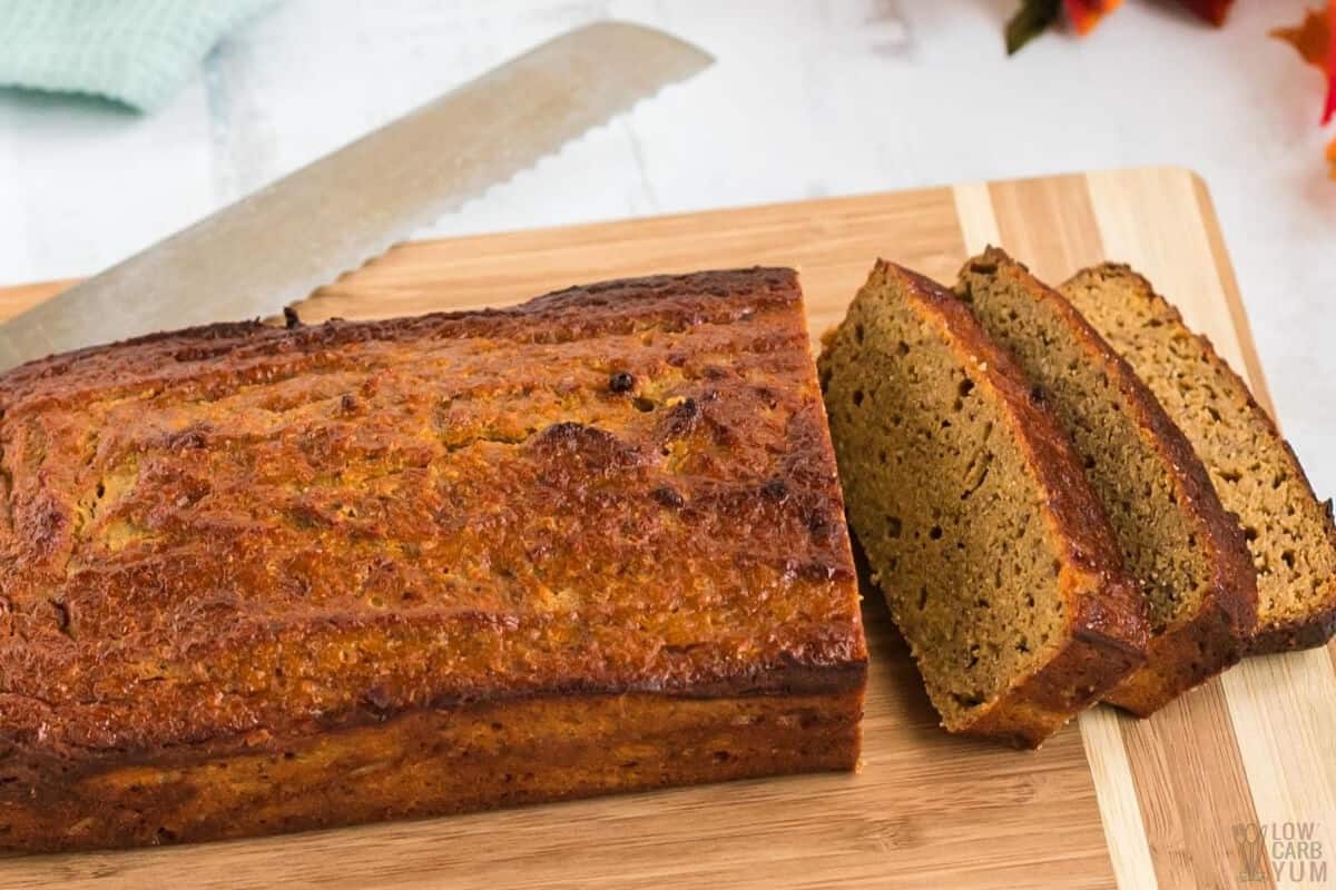 slicing coconut flour pumpkin bread