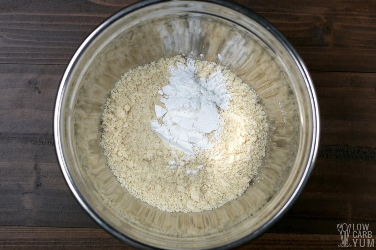 coconut flour and baking powder in bowl