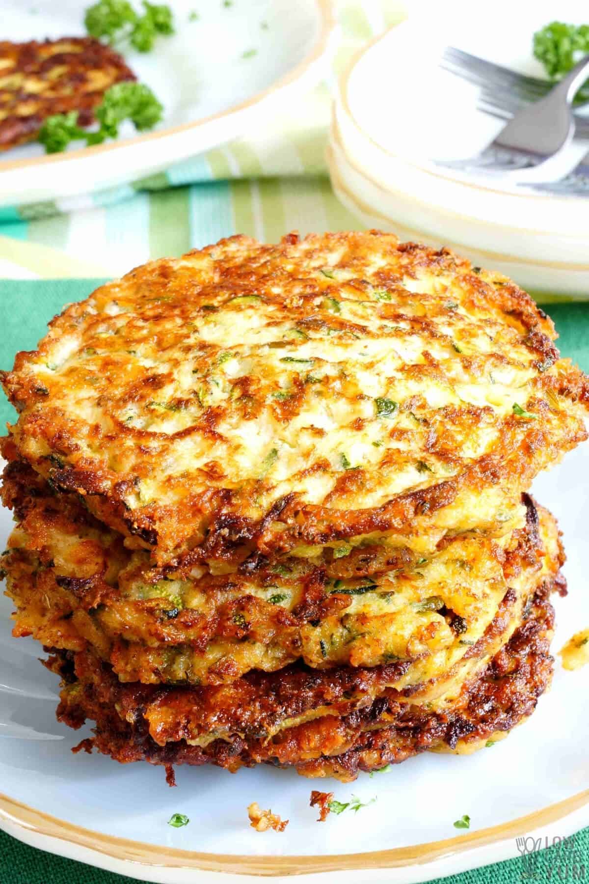 stack of gluten free zucchini fritters from keto recipe