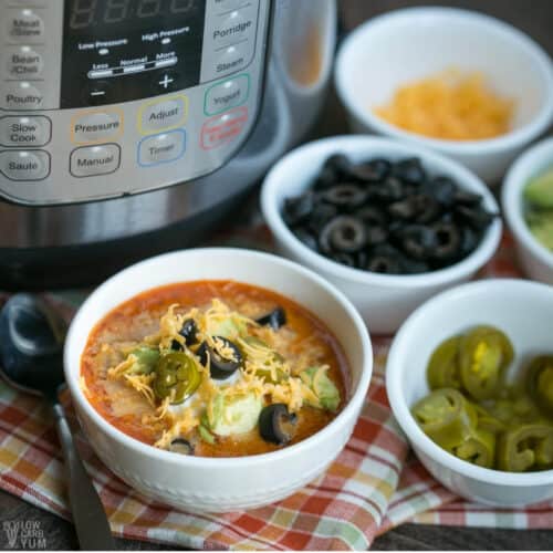 keto taco soup made in instant pot with toppings