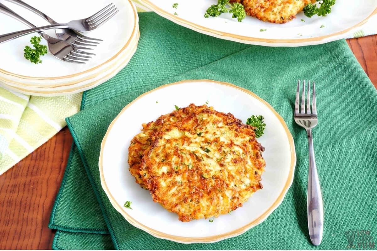zucchini fritters on plate