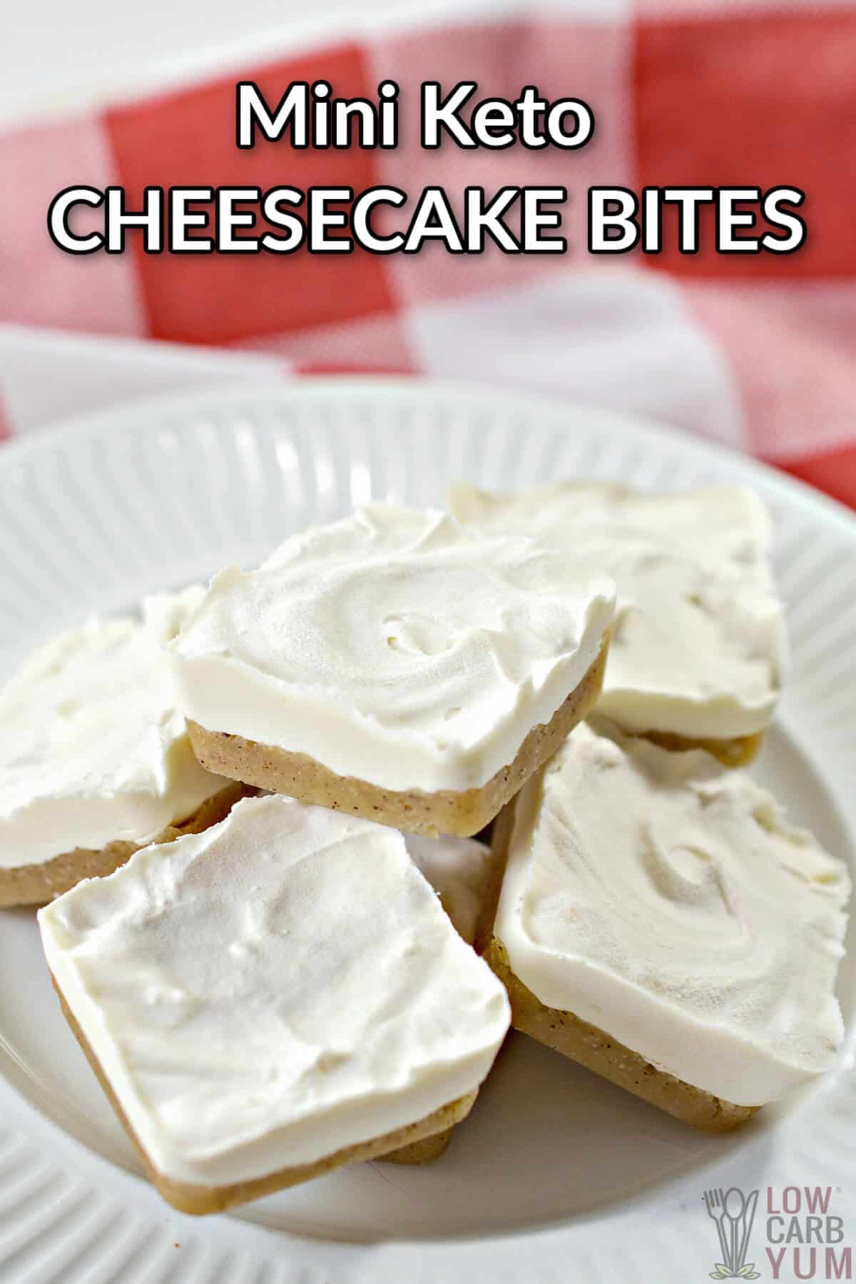 mini keto cheesecake bites on white plate