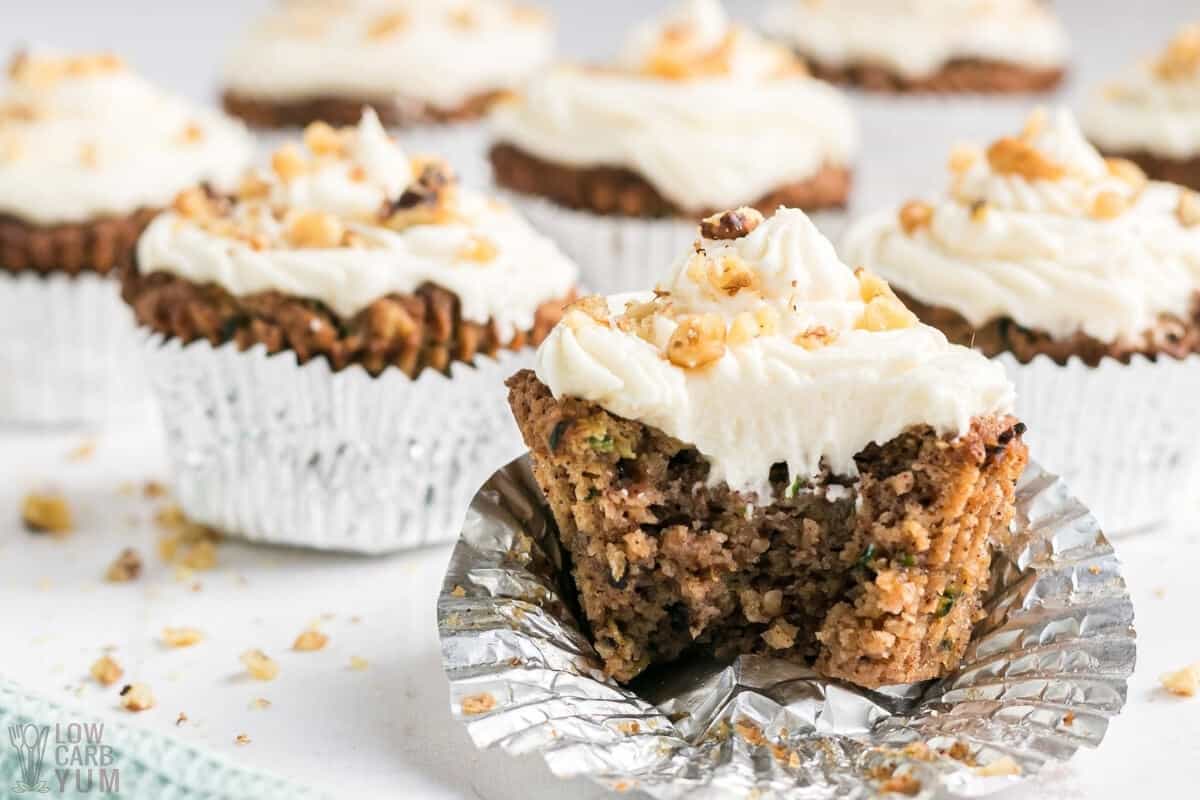 zucchini cupcake closeup with bite