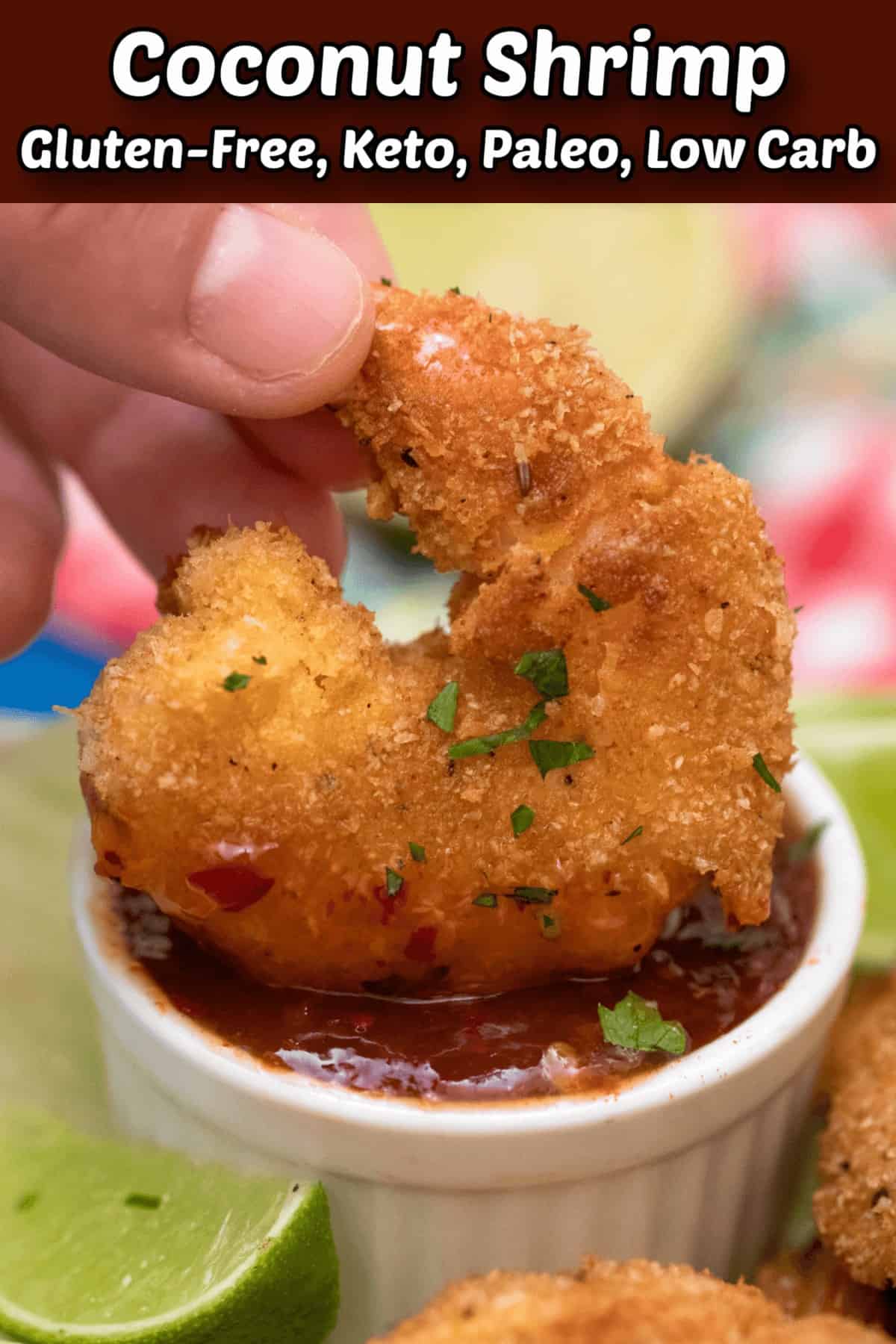 Gluten Free Keto Coconut Shrimp (Low Carb Paleo) Pintrest Image