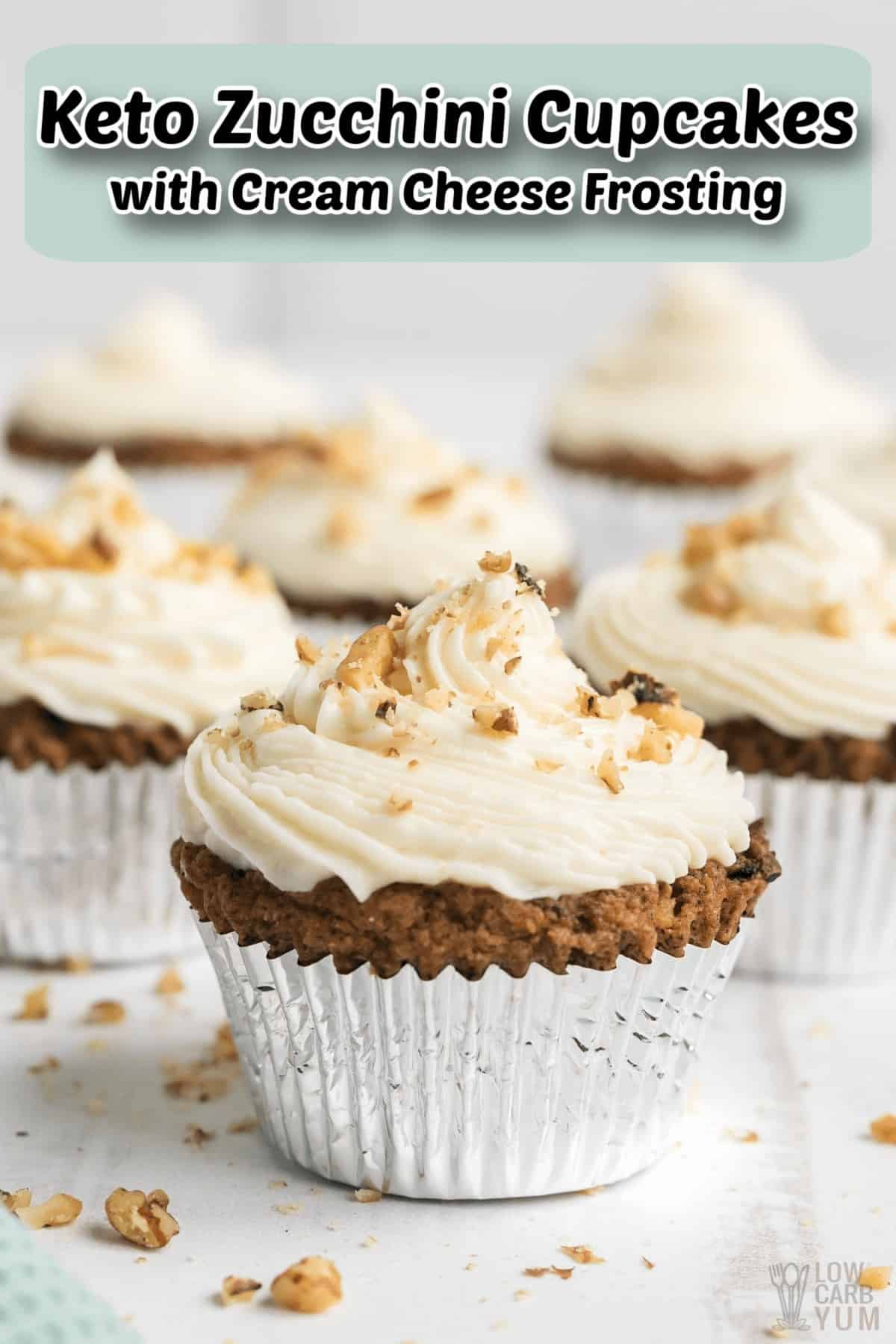 keto zucchini cupcakes with cream cheese frosting pintrest image