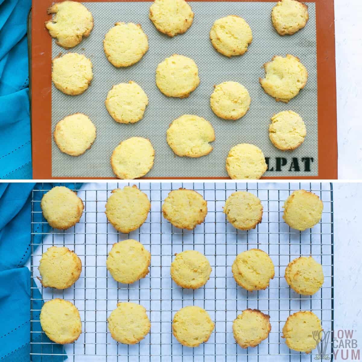 baked cookies on baking mat and rack