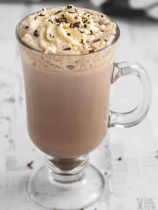 sugar free hot chocolate in a glass mug